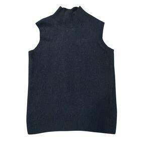 Saks Fifth Avenue 100% Cashmere Sleeveless Turtleneck Sweater Top Sz M Black